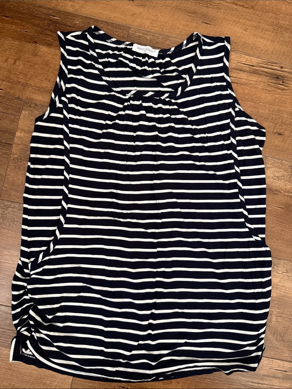 Striped Navy & White Sleeveless Gathered Neck Tank Top for nursing